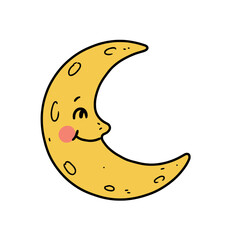 Happy cartoon moon smiling with playful expression in yellow color  