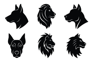 Clean Dog Head Silhouette Collection Featuring Beautiful Breeds for Graphic Use