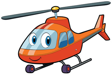 Cheerful Orange Cartoon Helicopter Illustration With Big Eyes And Smiling Face Isolated