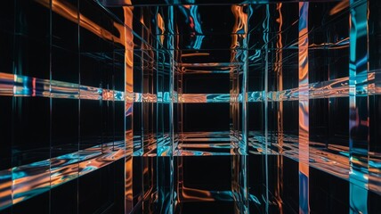 Holographic distortions creating an illusion of space and warped reflections.