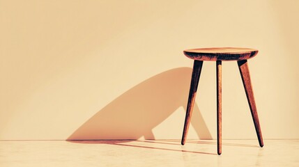 Minimal scene with a single stool, emphasizing structure, function, and visual silence for contemporary creative use.