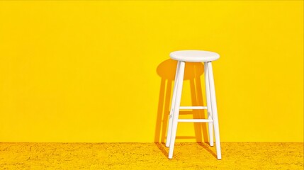 Minimal scene with a single stool, emphasizing structure, function, and visual silence for contemporary creative use.