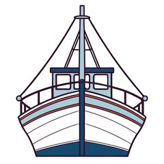 Front View Of Hand Drawn Fishing Boat Nautical Vessel Illustration