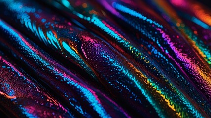 Holographic pattern with liquid metal texture and saturated neon hues.