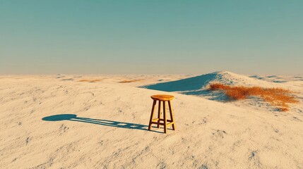 Minimal scene with a single stool, emphasizing structure, function, and visual silence for contemporary creative use.