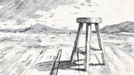 Minimal scene with a single stool, emphasizing structure, function, and visual silence for contemporary creative use.