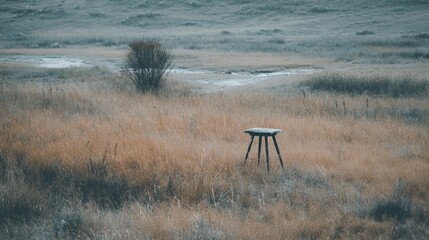 Minimal scene with a single stool, emphasizing structure, function, and visual silence for contemporary creative use.