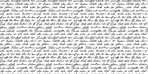 Seamless pattern with unreadable poetry and illegible cursive words. Repeating handwritten script creates a nostalgic and artistic texture for backgrounds, fabric, or stationery.