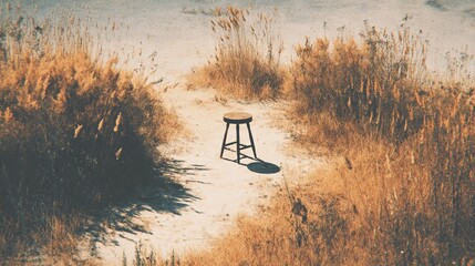 Minimal scene with a single stool, emphasizing structure, function, and visual silence for contemporary creative use.