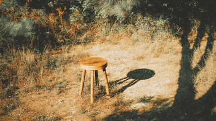 Minimal scene with a single stool, emphasizing structure, function, and visual silence for contemporary creative use.