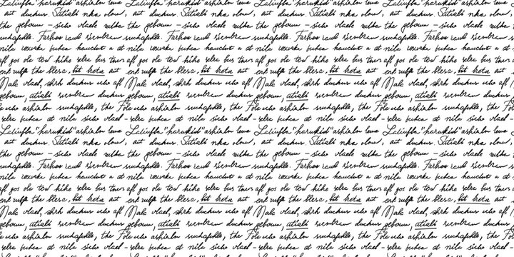 Seamless pattern with unreadable poetry and illegible cursive words. Repeating handwritten script creates a nostalgic and artistic texture for backgrounds, fabric, or stationery.