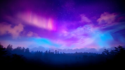 Aurora Borealis over the forest at night