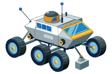 Isometric Cartoon Lunar Rover Illustration Isolated On White Background For Space Exploration