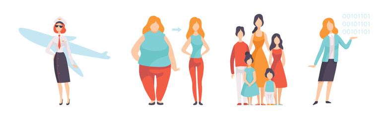 Strong Woman Character Achieve Goal Having Freedom Vector Set