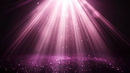 Radiant pink light beams and sparkling particles on dark background, creating a magical and ethereal atmosphere for fantasy or science fiction concepts