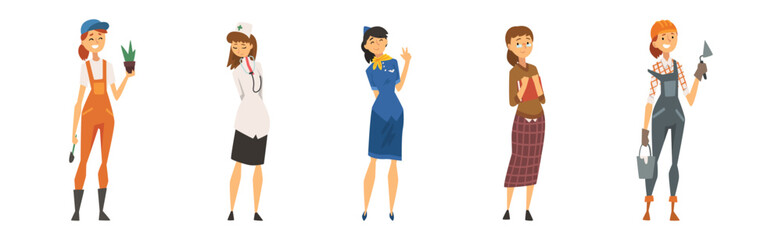 Woman Engaged in Different Profession as Gender or Sexual Equality Vector Set