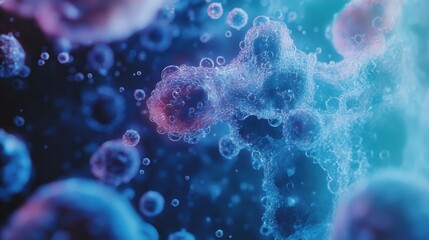 Microscopic view of bacteria multiplying in blue environment