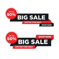 Big Sale Banner Design: Two vibrant banners announce a big sale with a striking red and black color scheme. The banners highlight a limited-time offer and encourage immediate action.