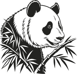 Graphic Panda Face Illustration  Centralized Bold Black and White Animal Portrait with Relaxed Expression

