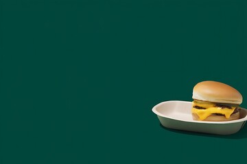 Minimalist burger on green background aesthetic