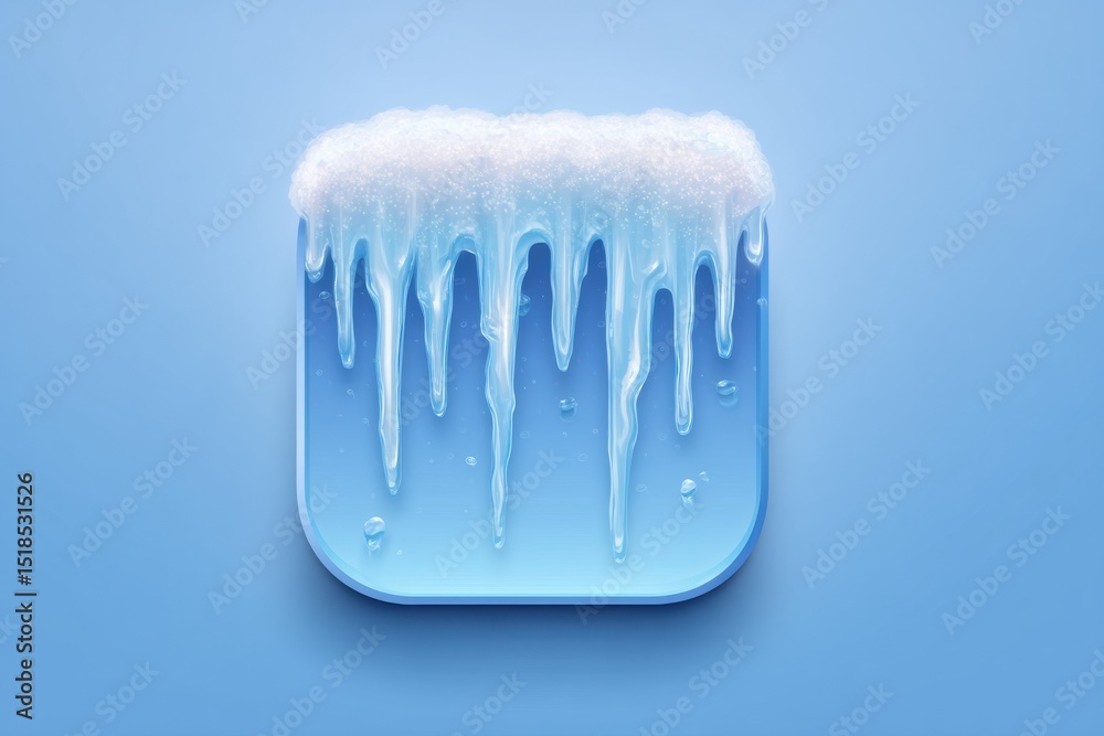 Poster Frozen App Icon Featuring Icicles and a Soft, Frosty Top Layer Against a Blue Background