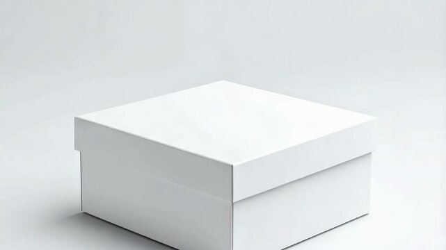 Sleek square white box with a lid in clean modern style sitting on a white surface, perfect for product mockups and presentations