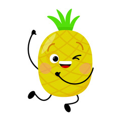 Cute pineapple character jumping with a smile