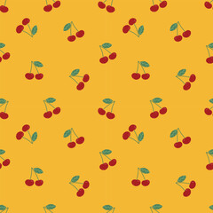 Cherry blossom pattern on yellow background, wrapping paper, vector textile fabric print vector illustration.