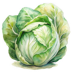 Obraz premium Green cabbage watercolor painting isolated on transparent background