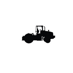Silhouette of diesel road roller on site on white background