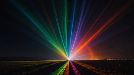 Prismatic light bursts resembling laser beams and spectrum distortions.