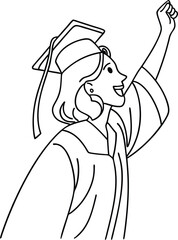 Celebratory illustration of a graduating student raising hand with joy and excitement after completion