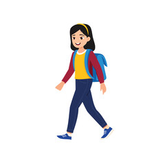 Happy schoolgirl walking to school with backpack