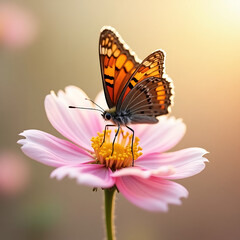 Fototapeta premium butterfly on pink flower