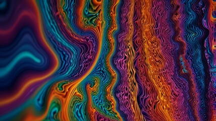 Psychedelic patterns with iridescent contours and vibration effects.