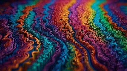 Psychedelic  patterns with iridescent contours and vibration effects.