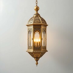 Elegant gold metal hanging lantern with intricate design