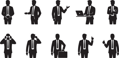 Businessman Silhouette Icons Set &ndash; Corporate and Office People Black Vector Illustration