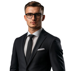 A young man in a suit, a stylish young businessman, a businessman in a suit, a young man in a formal suit, a young man in a suit standing, on a transparent backgrounds