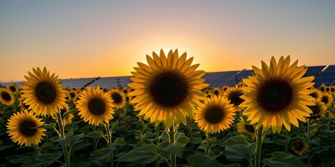 Fototapeta premium Sunflowers at Sunset A Golden Hour Field of Happiness