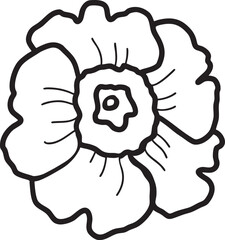 Primula flower outline hand-drawn illustration in minimalist style. Line art botanical sketch, doodle. Great for wedding decor, invitation, happy birthday cards, textile design, colouring books