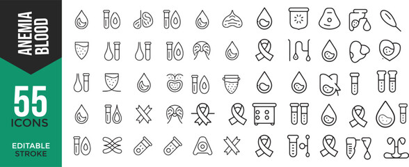 Anemia and Blood Disorder Line Icon Set – Medical Vector Illustrations

