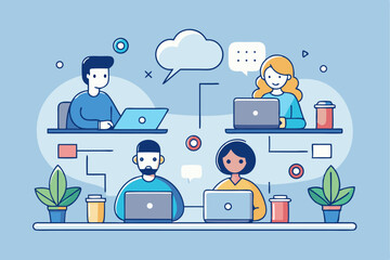 Layered team collaboration, office work, group communication, remote work, teamwork activity, professional cooperation, project planning, office interaction, business brainstorming, team - based job