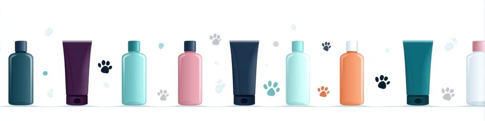 Fun and playful dog shampoo mockups in vibrant colors for pet grooming products