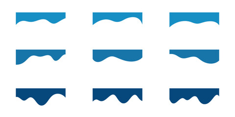 A set of abstract modern wavy shapes of dividers, upper different bends for the page title, banner, website, application, vector illustration. Graphic design elements, icons, frames, background
