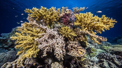 Thriving coral reef underwater ecosystem view