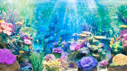 Vibrant underwater aquarium with coral life