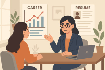 Career counseling session focused on resume building and career development in a modern office