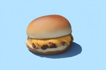 Cheeseburger on blue minimalistic plain background