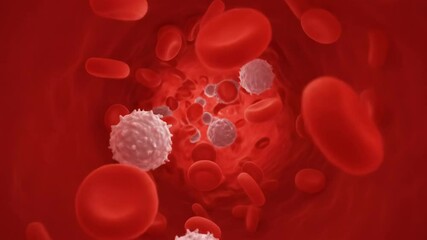 Blood cells flowing through a blood vessel with red blood cells and white blood cells inside the bloodstream - Powered by Adobe